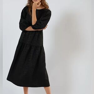 RO&DE Anthropologie Maxi Tier Oversized Round Cuff Dress Large NWT Black…